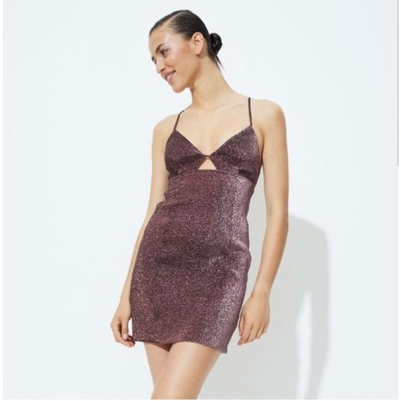 H&M Metallic Sparkling Cut out Mini Party Dress Large - Picture 2 of 12